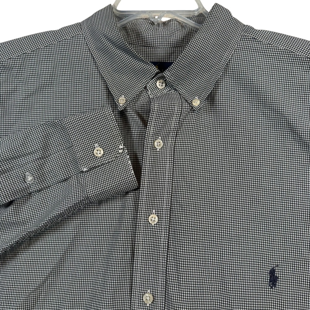 Ralph Lauren Button Down Shirt Men 2XLT Black White Gingham Tall Long Sleeve